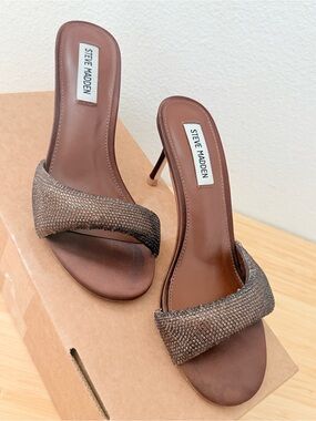 Steve Madden Brown kieran Crystal Embellished Slide Mules heels 7